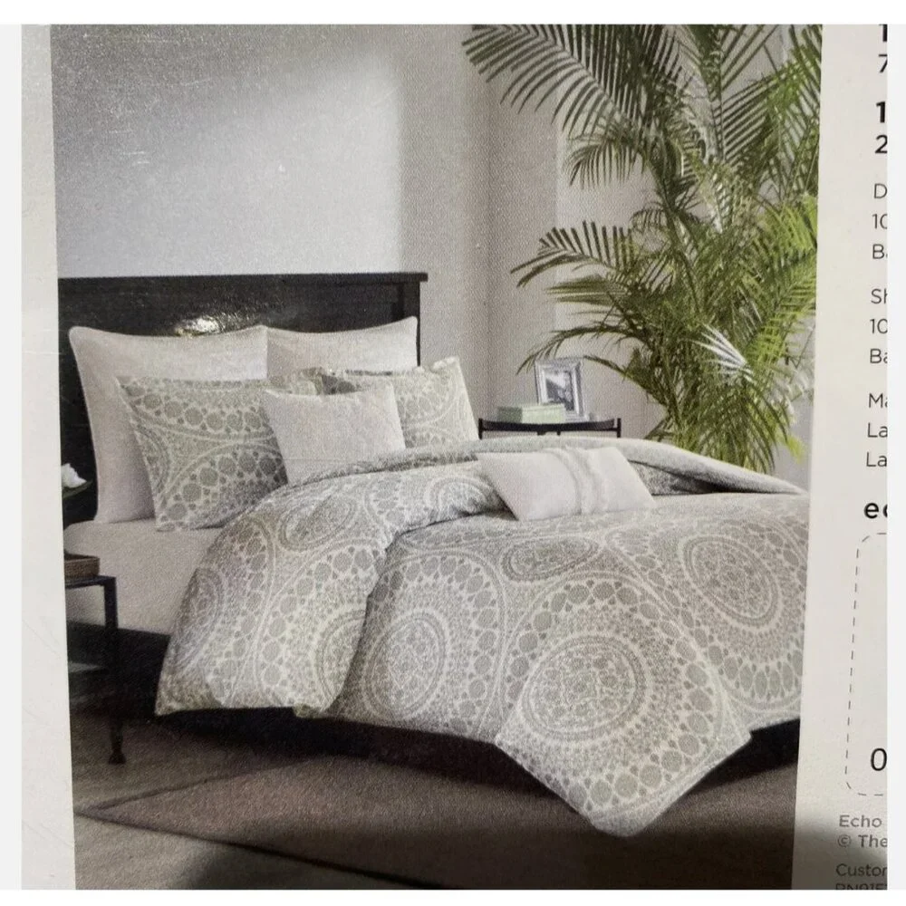 ECHO NEW YORK Marco Grey 100% Cotton Reversible TWIN Duvet Mini Set 2pc